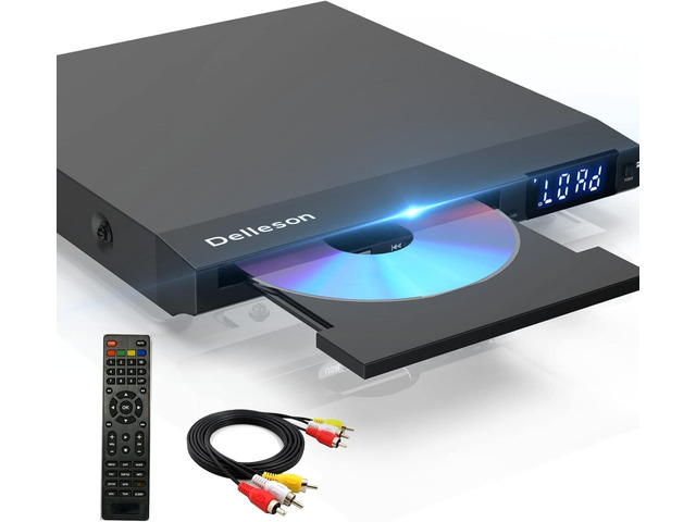 AV DVD Player for TV with Microphone Jack RCA USB Karaoke Compact region-free CD/DVD player with mic jack, remote, USB input, RCA/AV output,...