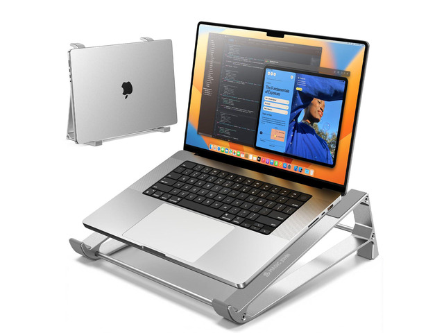 MAGIC JOHN Laptop Stand for Desk, Storage Laptop Riser Portable, Aluminum Ergnomic Computer Stand with Silicone Pads,Cooling & Laptop Holder,...