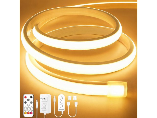 COB LED Strip Lights 32.8Ft, Warm White Dimmable Self-Adhesive Led Rope Light with Remote, Flexible Cuttable Waterproof 3000K Silicone Neon Tape...