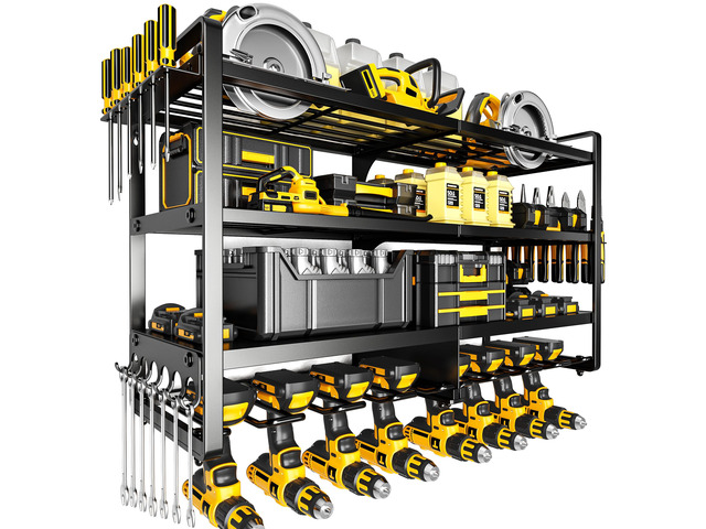 Large Power Tool Organizer Wall Mount,4 Layers Heavy Duty Metal Loads 400lbs,Power Tool Shelf Battery Storage with 8 Cordless Drill Holder,Utility...
