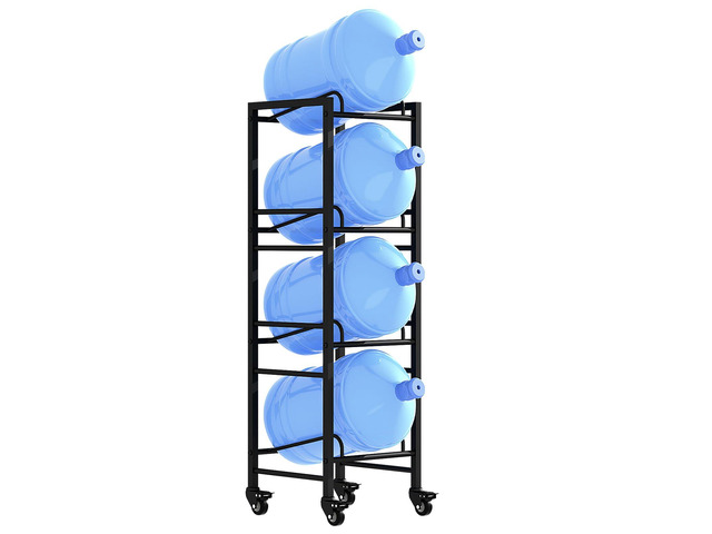 4 Tier 5 Gallon Water Jug Holder with 4 Lockable Wheels - Water Bottle Rack Organizer with Movable Casters, Heavy Duty Water Storage Rack Dispenser...