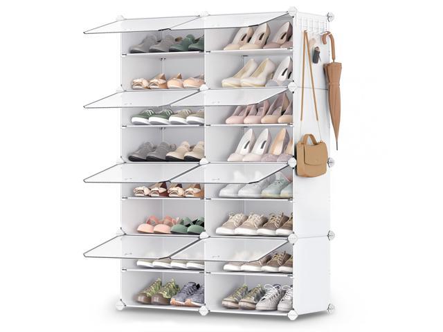 Shoe Rack Organizer, 8-Tier Shoe Storage Cabinet for Closet and Entryway, Holds 32 Pairs of Shoes, Adjustable, Cloud White and Transparent ULPC034W01