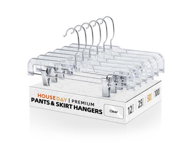 50 Pack Skirt Hangers Pant Hangers with Clips, Clear Plastic Hangers for Pants, Skirts, Shorts, Versatile Use Clip Hanger, Retail Hanger