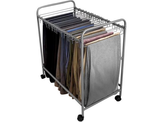Pants Rack with 20 Pants Hangers Rolling Trolley Cart - Skirt Hangers, Jean Organizer for Closet