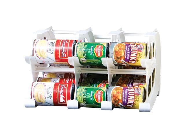 Countertop Mini Can Tracker Holds 30 Standard 10-24 Oz Can Sizes, White Stackable & Adjustable Can Organizer for Pantry, USA Made, White