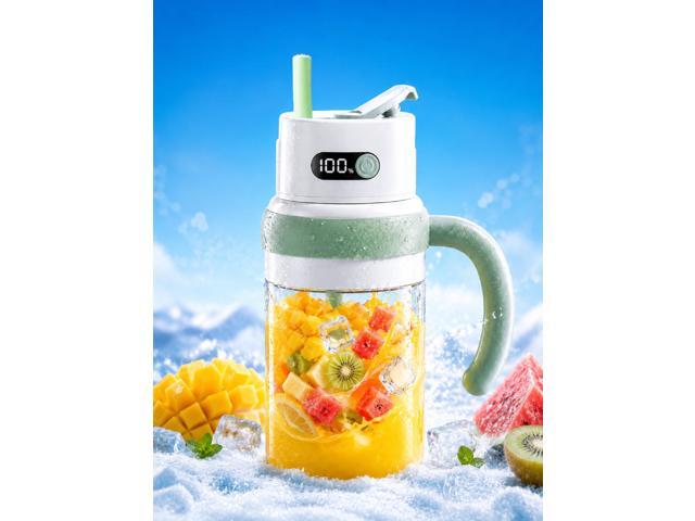 Portable Juicer Cup with LED Display, USB-C Rechargeable Personal Blender, Travel Smoothie Maker with Dual Lid, Stainless Steel Blade for Fruit...