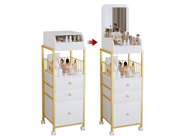 Makeup Cart Organizer with Mirror, Floor Makeup Organizer Large- Make Up Organizers Vanity Cart Cosmetic Display Cases Holder for Skin Care Perfume...