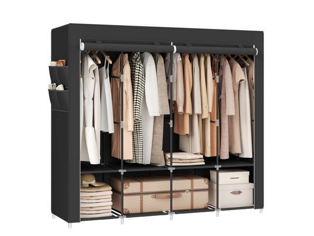 Portable Closet, Wardrobe Closet Organizer with Cover, 4 Hanging Rods and Shelves, 4 Side Pockets, 17.7 x 66.9 x 65.7 Inches, Large Capacity for...