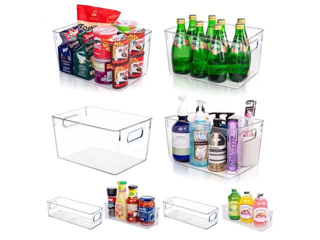 Clear Plastic Storage Bins-8 Pcs Pantry Organizers and Storage Containers with 4 Large (11'x8'x6') and 4 Small Snack Containers, Home Organization...