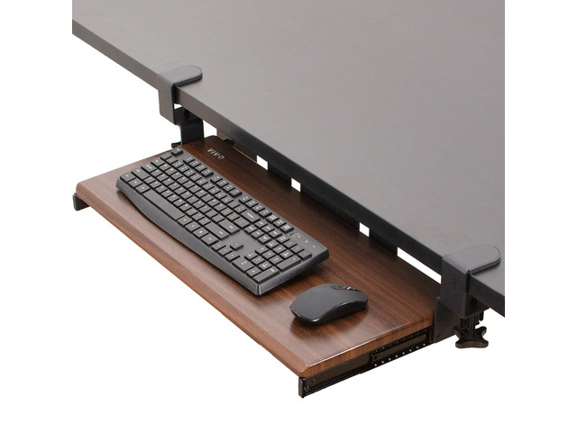 Dark Walnut Clamp-on 27 x 11 in Keyboard Tray, MOUNT-KB05D Large Under Desk Keyboard & Mouse Tray for Typing, Slide Out Platform, Extra Sturdy...