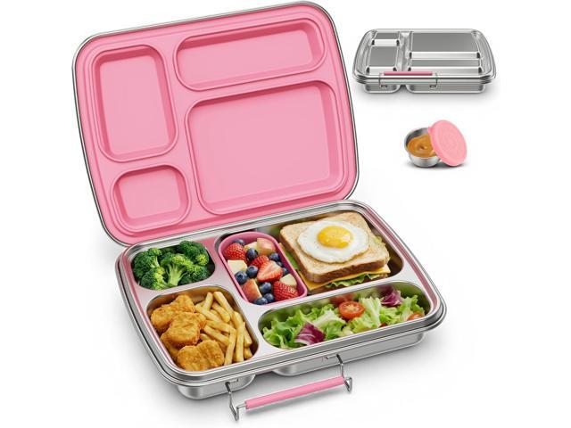Stainless Steel Bento Lunch Box for Kids & Adults, 4 Compartment Kids Lunch Box, Metal Bento Box with Silicone Container and Stainless Steel Sauce.