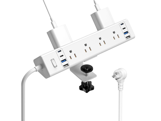 Desk Clamp Power Strip 40W USB C,8-Outlet,8 USB,10FT,White 40W Fast Charging Station,4 USB-C,4 USB-A,Furniture Nightstand Edge Mount Surge...