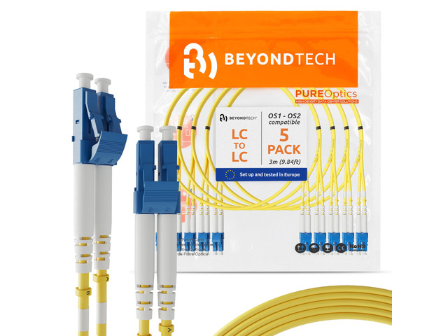 3m (9.84ft) LC to LC Fiber Patch Cable (5 Pack) UPC Single-Mode Duplex Fiber Optic Cable 9/125Âµm core, Compatible with OS1 & OS2 LSZH PUREOptics...