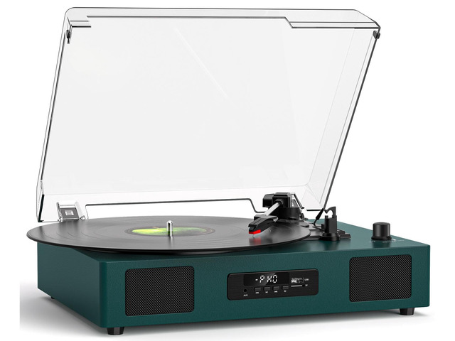 Vinyl Record Player Turntable with Built-in Enhanced Speakers,Emerald Green USB Recording, 3-Speed Belt-Drive Turntable, USB Playback, Digital...