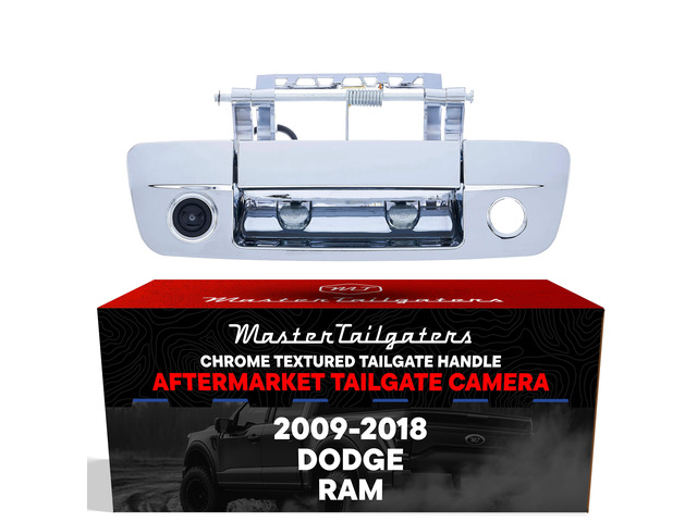 Chrome Tailgate Handle with Backup Camera Replacement for Dodge Ram (2009-2018) IP68 Waterproof Parking Grid Lines Available Easy to Install