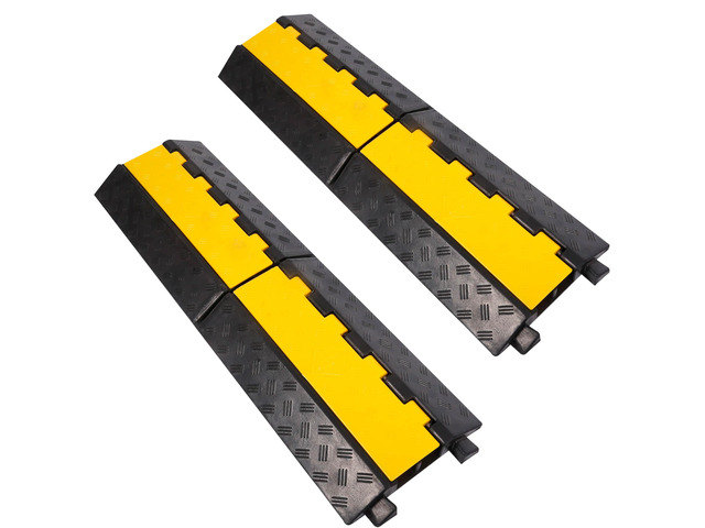 Rubber Cable Ramp Cord Cover Cable Protector Ramps Wire Hose Protective 2 Channel 22000Lbs Load Capacity Traffic Speed Bump for Asphalt Concrete...