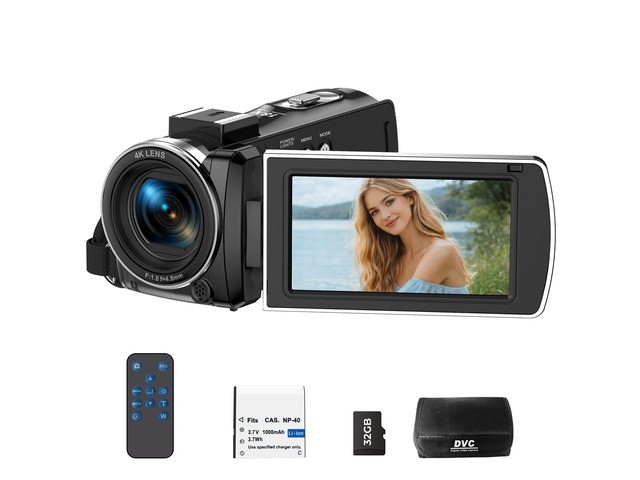 4K Camcorder Video Camera, 64MP Vlogging Camera for YouTube 18X Digital Zoom 3 270° Rotation Screen Video Recorder with Battery, 32GB Card, Remote...