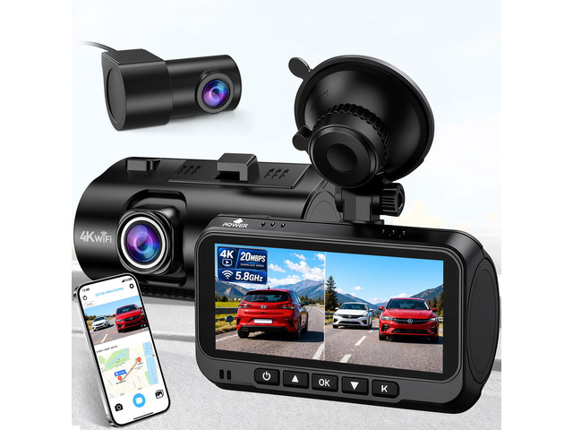 4K Dash Cam Front and Rear: 15-Min Setup 5.8GHz WiFi 20MB/s Fast Download Dual Dash Cameras for Car with GPS - G-Sensor WDR/HDR Super Night Vision...