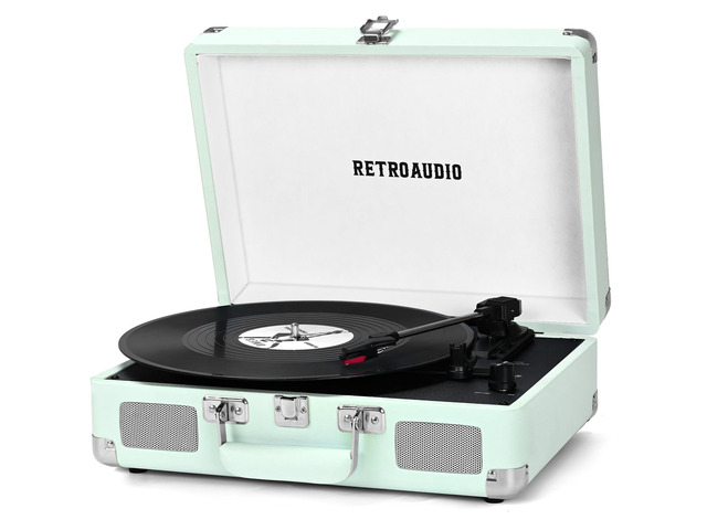 Portable Bluetooth Vintage Vinyl Record Player Turntable Portable suitcase LP player, built-in stereo speakers, RCA & headphone output for vinyl...