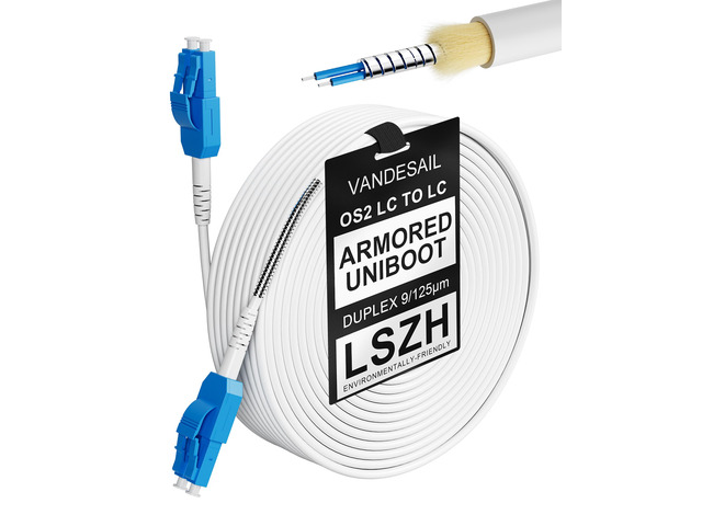 OS2 Uniboot LC to LC Armored Fiber Patch Cable, 90M/295.3FT Singlemode 9/125 Âµm, LSZH, UPC, Outdoor Use, Duplex
