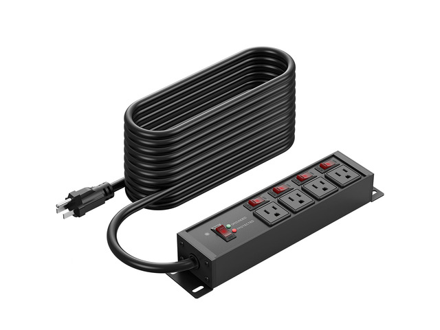 12 Gauge Long Extension Cord, Individual Switches, Black, 75FT. Multiple Outlets, Heavy Duty Surge Protector Power Strip, Outdoor, Grounded,...