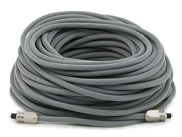 Premium S/PDIF (Toslink) Digital Optical Audio Cable - Silver - 100ft Heavy Duty Mesh Jacket, Metal Connector Heads, for Play Station, Xbox one,...
