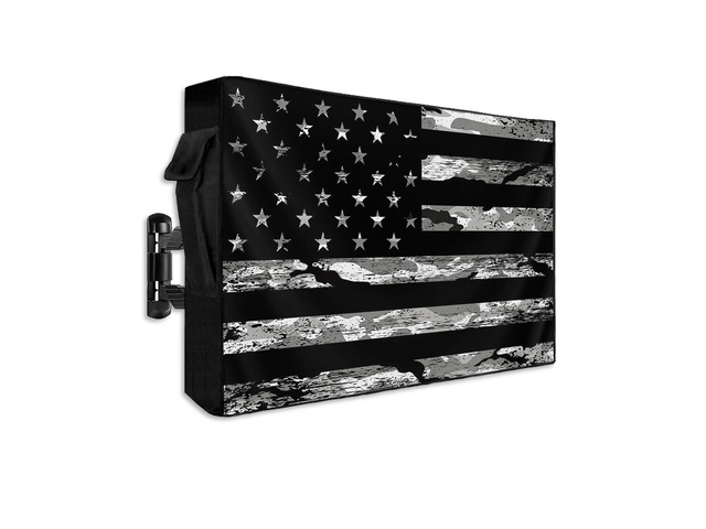 American Flag Outdoor TV Cover 70 to 75 Inch Weatherproof, Camouflage Black Stripes 600D Oxford TV Covers with Zipper, Vintage US Flag Outside Flat...