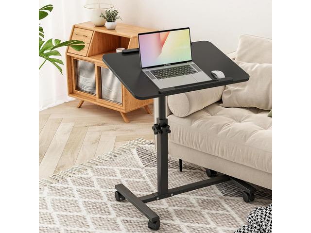 Laptop Table Mobile Adjustable Height Portable Desk Notebook Swivel PC Computer Rolling Desk with Wheels, Laptop Stand for Couch Bedside Hospital...