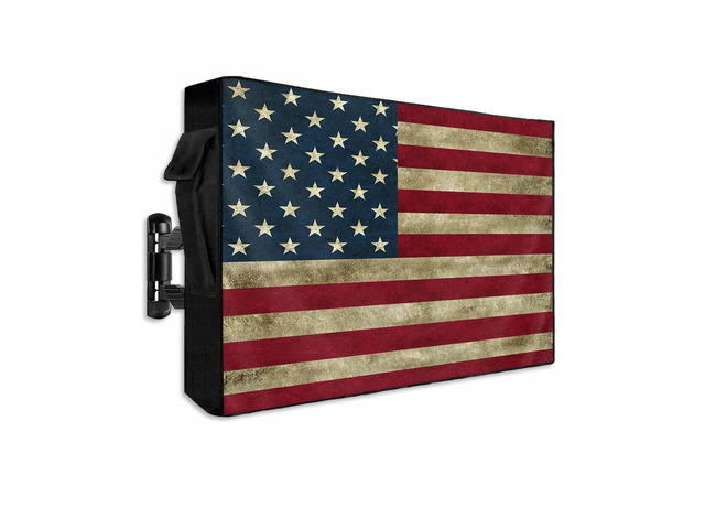 American Flag Outdoor TV Cover 70 to 75 Inch Weatherproof, Vintage Red Stripes 600D Oxford TV Covers with Waterproof Zipper, USA Flag Outside Flat...