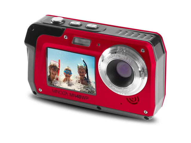 MN40WP 48MP QHD Dual LCD Screen Waterproof Camera, Red Includes a carrying case and neck strap for comfortable viewing and easy transport