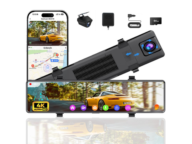 12' Mirror Dash Cam Front and Rear, 4K Dual Dashcam for Cars with Voice Control, WiFi ADAS & BSD & LCA, GPS, Reverse Assist, G-Sensor, 24 Parking...