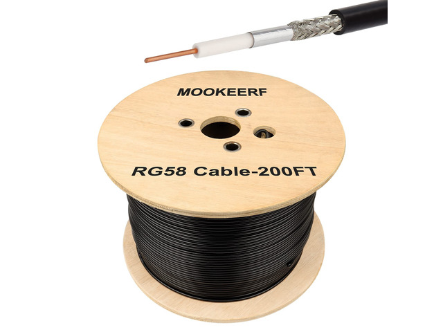 RG58 Coaxial Cable - 200ft Low Loss 50 Ohm Coax for WiFi/Router Signal Booster Amplifier Extension