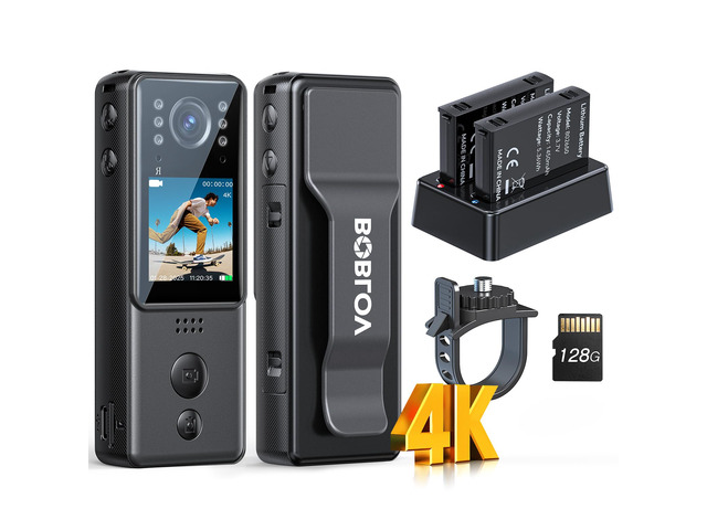4K Mini Body Camera with Video and Audio 128G, 2X 1400mAh Batteries& Charging Dock, A29 Body Wearable Camera with Night Vision & Bike Mount for...