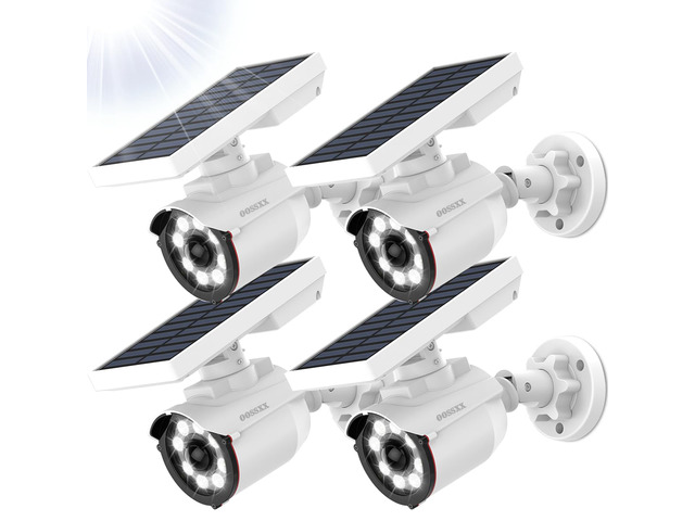 Solar Powered Outdoor Wireless Simulated Cameras Fake Camera, 4Pack Wire Free Motion Sensor Brightest Floodlights Spot Lighting Spotlight Defiant...