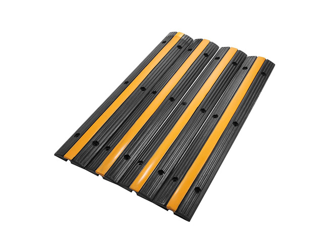 4 Pack 1-Channel Rubber Cable Protector Ramp Traffic Speed Bump 18000lbs Capacity Heavy Duty Cable Protective Cover Ramp Driveway Hose Cord Track...
