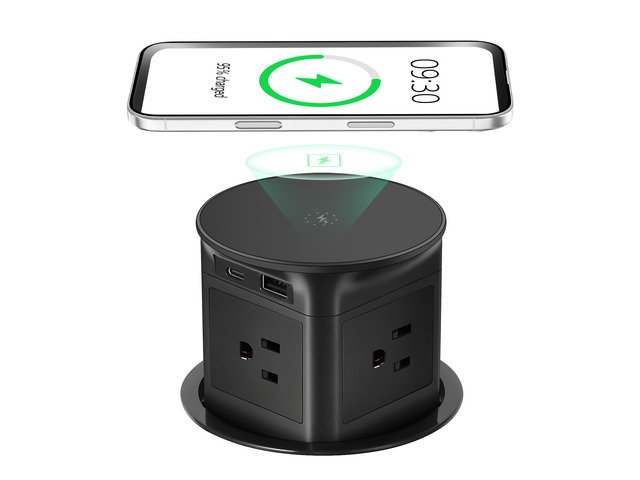 3.86' Pop Up Outlet for Countertop,15W Wireless Charger,USB-C 20W -Black 4-Side Outlets 1875W Overload Protection, USB-C PD 20W Super Fast...