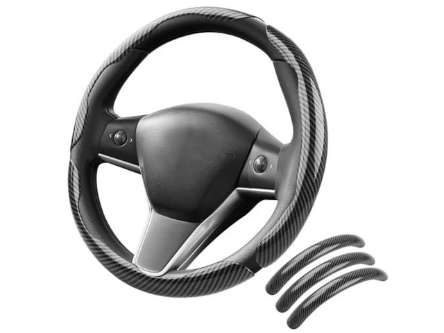Carbon Fiber Steering Wheel Cover 3PCS, Non-Slip Grip for Universal Cars,Fit for 1416 Inch Wheels, Interior Accessories for Cars Trucks (Black)