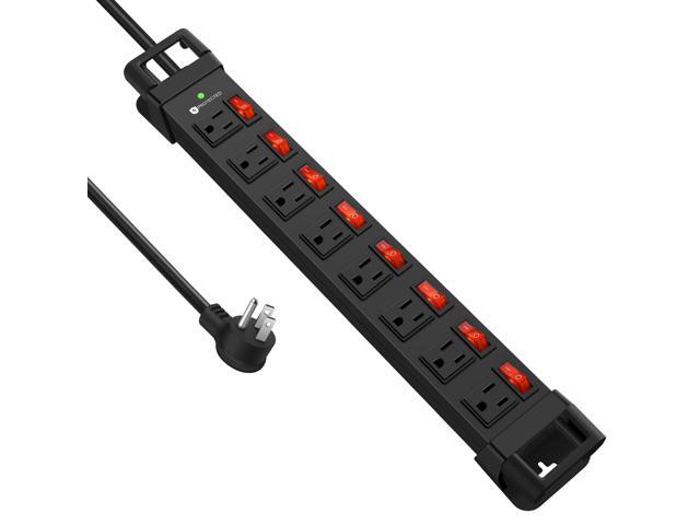 Heavy Duty Power Strip with Individual Switches,8 Outlets 14 Gauge Industrial Shop Garage Metal Multiple Outlets,1200J Surge Protector Mountable.