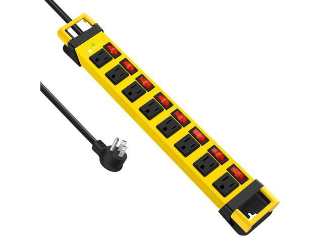Heavy Duty Power Strip with Individual Switches,8 Outlets 14 Gauge Industrial Shop Garage Metal Multiple Outlets,1200J Surge Protector Mountable.