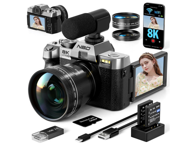 True 8K Digital Cameras for Photography 64MP - WiFi, Wide-Angle & Macro Lens, 16X Zoom Autofocus, 3' 180Â° Flip Screen, 64GB Card, Vlogging Camera...