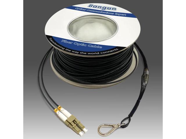 500ft (150 Meters) OM3 Fiber LC to LC Outdoor Armored Fiber Optic Cable, 10GB Multimode Fiber Patch Cable Duplex 50/125 with Pulling Eye Kit...