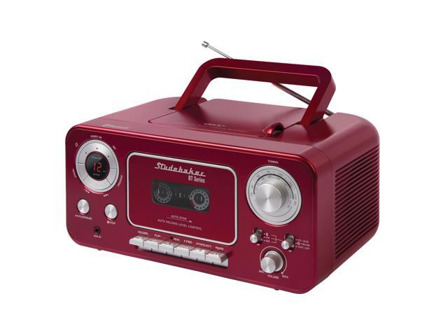 Portable Stereo CD Player with Bluetooth, AM/FM Stereo Radio and Cassette Player/Recorder (Red & Silver)