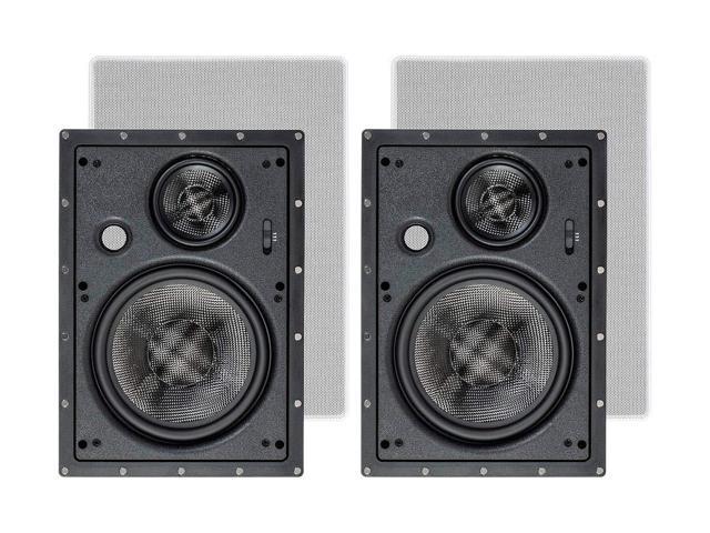 3-Way Carbon Fiber In Wall Speakers - 8-Inch, Pair, With Paintable Magnetic Grille, Black - Alpha Series