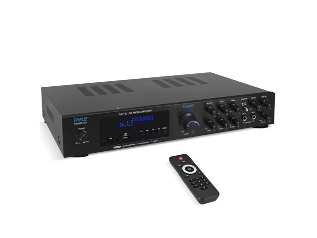 Bluetooth 5.1 Channel Home Entertainment Amplifier - Subwoofer Out - Easy Karaoke with Dual Mic Inputs w/ Echo, USB-A / SD Reader with MP3 Player,...