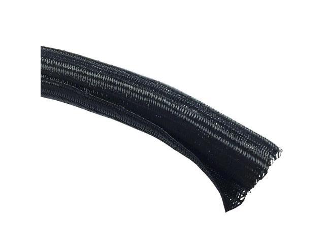 2' Hook Self Closing Sleeve Braid Wrap Around Sleeving Flame Retardant Flexible Mesh Cord Cover Cable Protector Wire Organizer - 25 Feet - Black