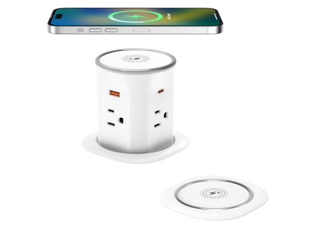Pop Up Outlet for Countertop 3.15-inch Desk Wire Hole Insert,9-in-1 Power Strip with 15W Wireless Charger,4 Outlets 4 USB Ports,15Amp Tamper.