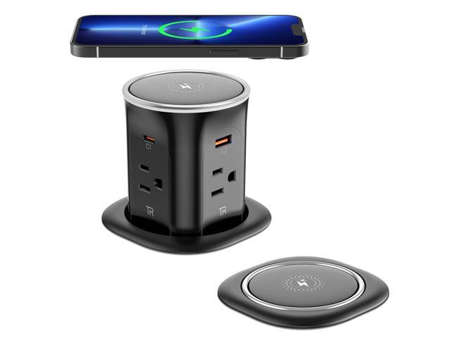 Pop Up Outlet for Countertop 3.15-inch Desk Wire Hole Insert,9-in-1 Power Strip with 15W Wireless Charger,4 Outlets 4 USB Ports,15Amp Tamper.