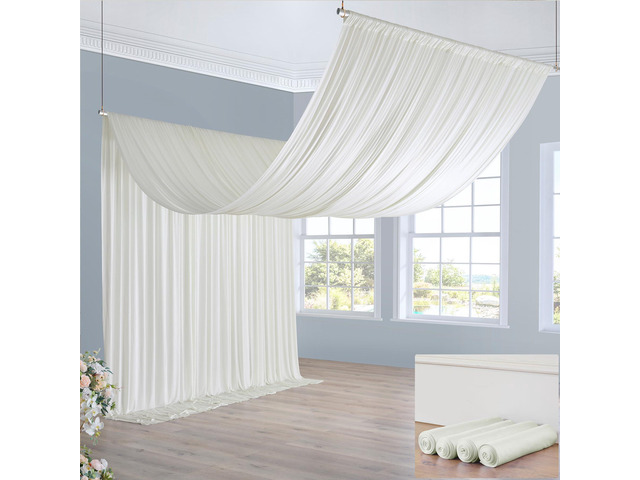 20ft×20ft Ivory Ceiling Drapes for Weddings Parties,4 Panels 5×20ft Long Ceiling Curtain for Tent Canopy,Wrinkle Free Silk Easy to Draping & Hang...