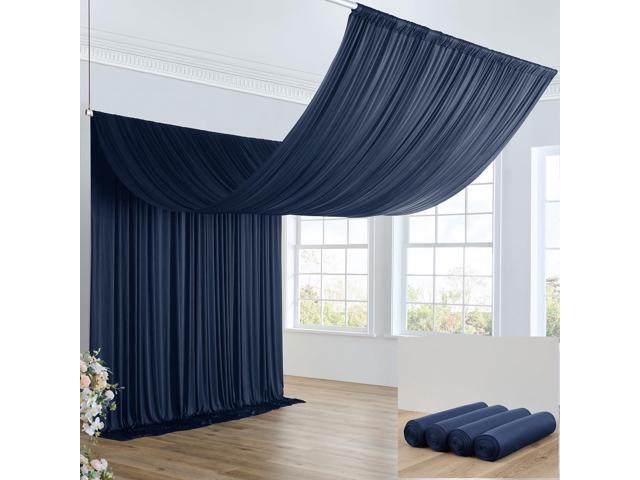 20ft×20ft Navy Blue Ceiling Drapes for Weddings Parties,4 Panels 5×20ft Long Ceiling Curtain for Tent Canopy,Wrinkle Free Silk Easy to Draping & Hang...