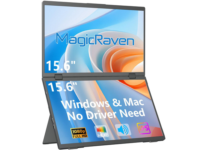 Portable Dual Monitor for Laptop, 1080P FHD IPS 100% sRGB Triple Screen,Plug & Play No Driver,Foldable Laptop Screen Extender,Compatible with Mac,...